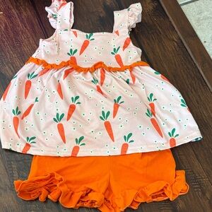 Carrot Print Dress with Orange Shorts